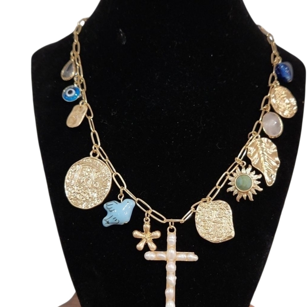 ▪️ATTERRI▪️Cubic Zirconia  semi Precious Stone Fresh Water Pearl 17" Necklace